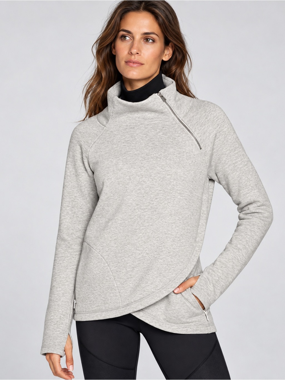 Athleta Cozy Karma Asymmetrical Gray Sweatshirt Pullover – Size Medium *K